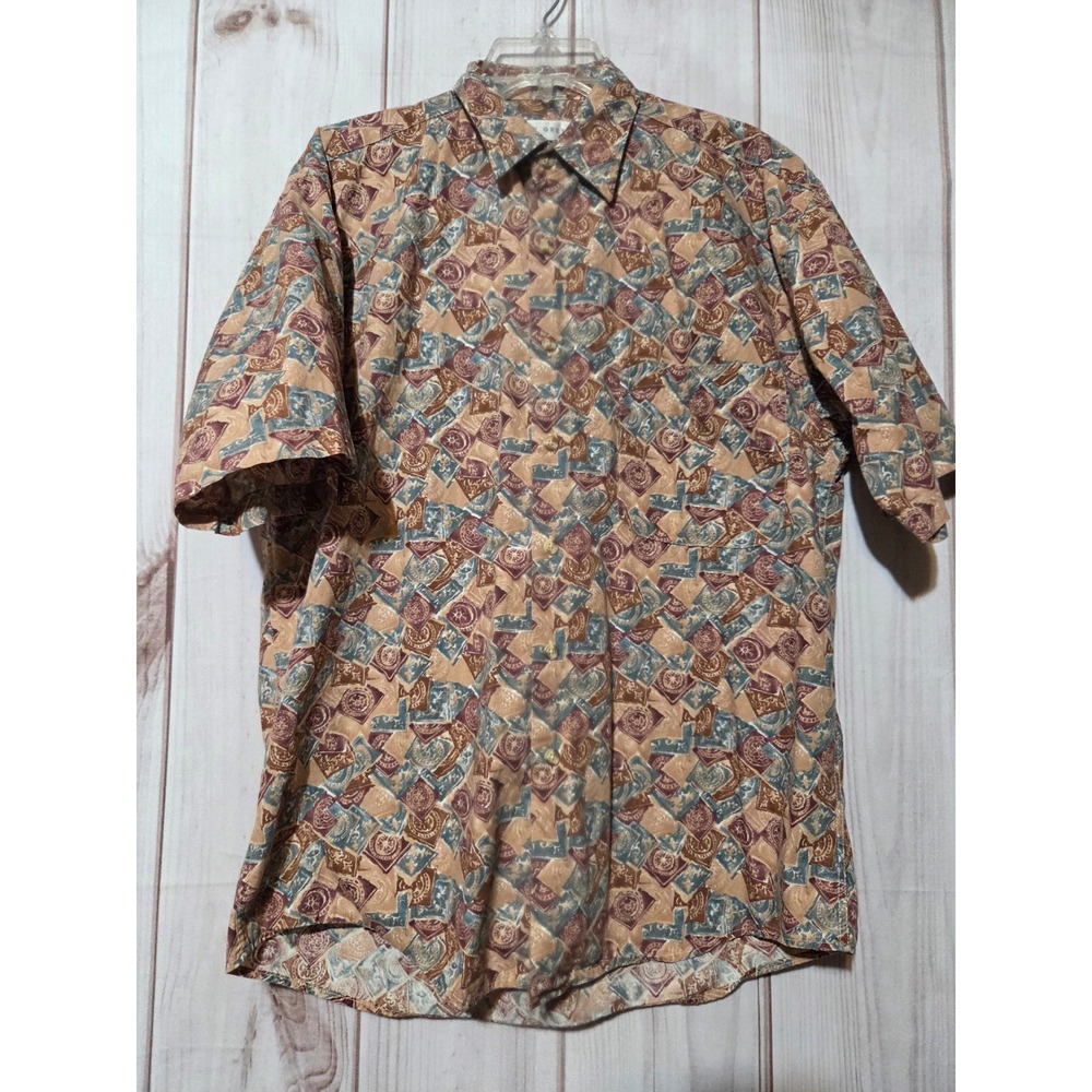 Henry Grethel Mens‎ Medium Short Sleeve Button Down Shirt Geometric Vintage